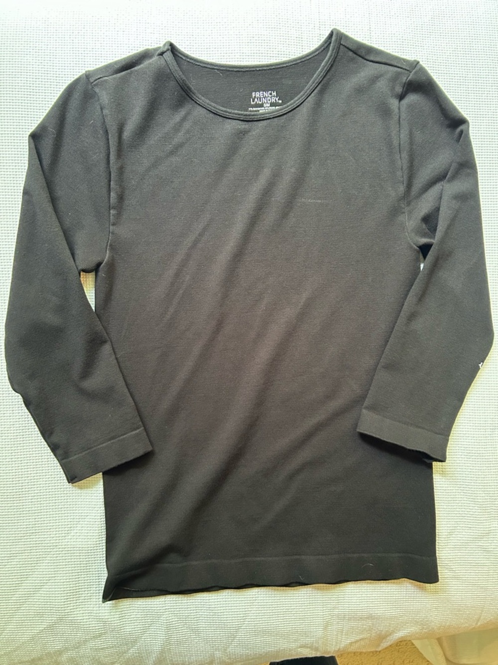 French Laundry Black 3/4 Sleeve Crewneck Top